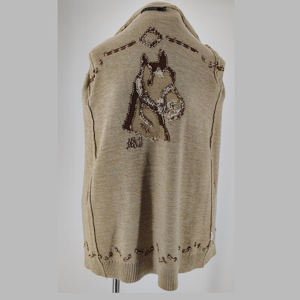 Lauren Ralph Lauren Equestrian Horse Intarsia Belted Cardigan M - Picture 13 of 13